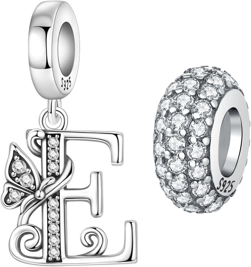 PANPOKI Store 2 Pack 925 Sterling Silver Butterfly Letter Charms for Bracelets and Necklace Alphabet Initial Dangle Pendants Round Spacer Beads Pave Cubic Zirconia Jewelry Gift for Women - Image 1